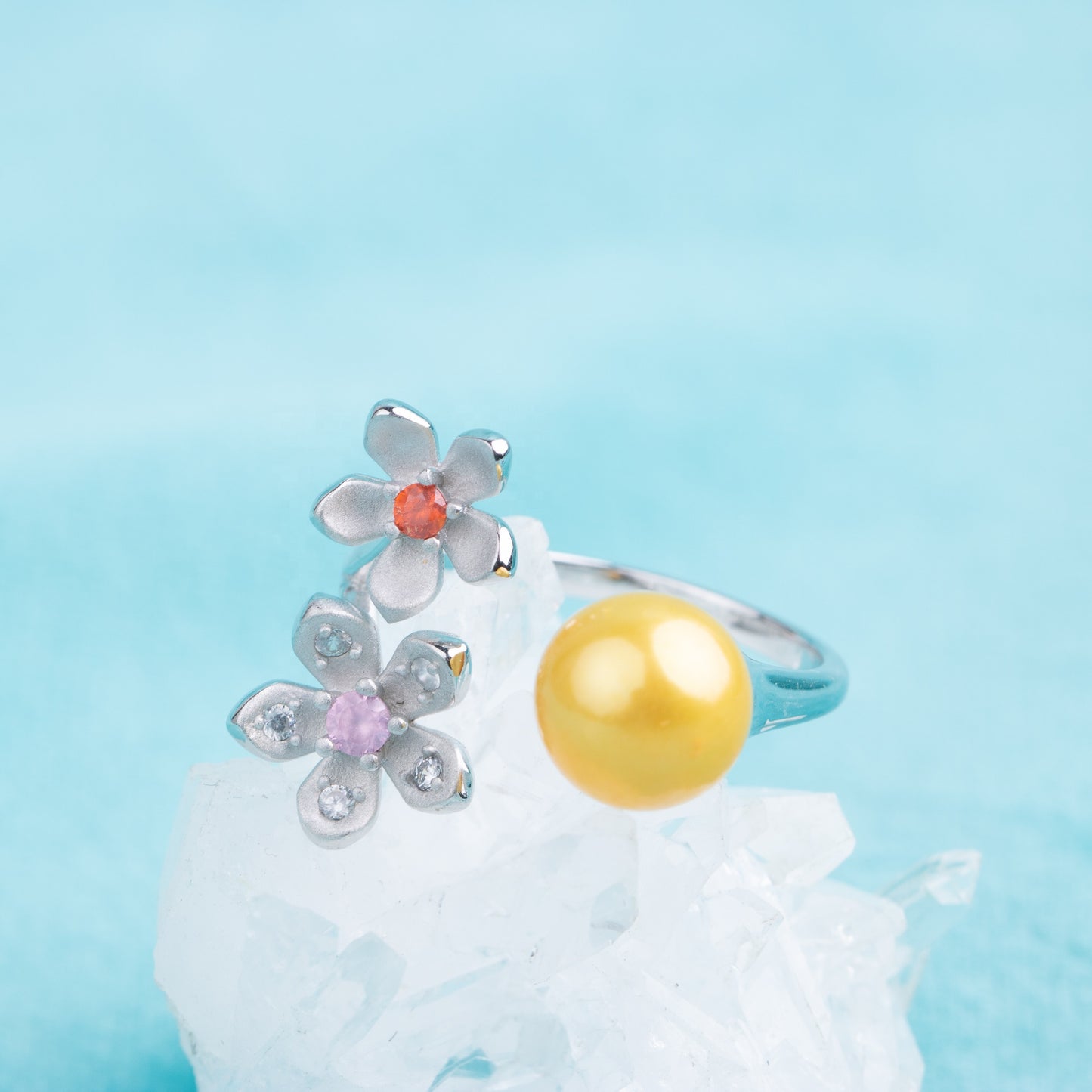 r040483 DIY 7-8mm Natural Freshwater pearl Ring accessory 925 sterling silver Adjustable size engagement jewelry ring for women