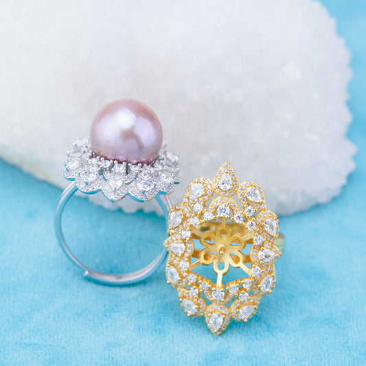 re010943 DIY 9-11mm Natural Freshwater pearl Ring accessory 925 sterling silver Adjustable size engagement ring for women