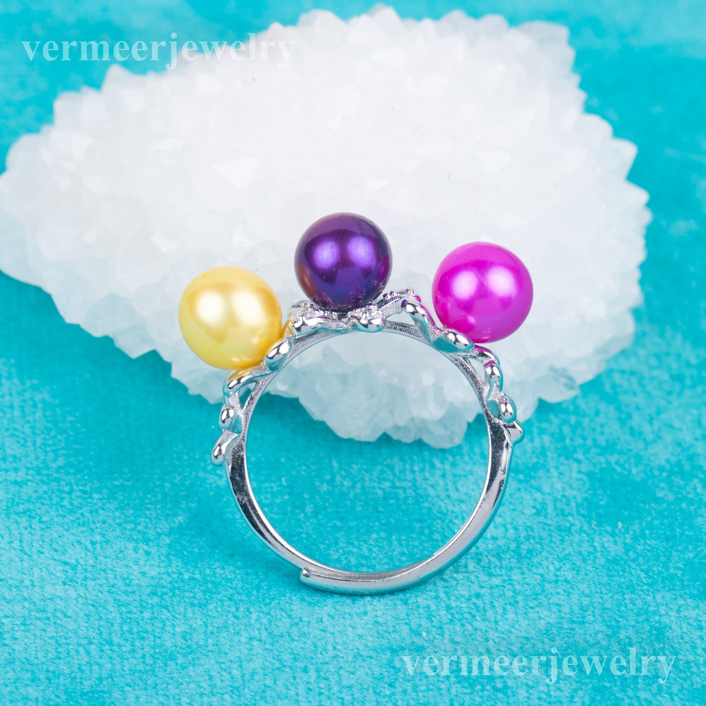 r040828 DIY 6-8mm Natural Freshwater pearl Ring accessory 925 sterling silver Adjustable size engagement jewelry ring for women