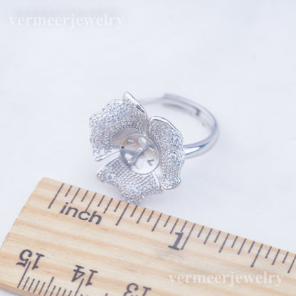 re010956 DIY 9-11mm Natural Freshwater pearl Ring accessory 925 sterling silver Adjustable size engagement ring for women