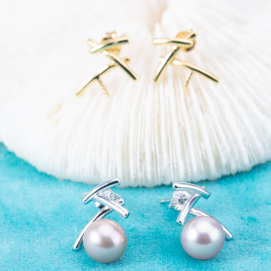 e010838 S925 pearl earring 925 sterling silver DIY 7-8mm Natural Freshwater pearl stud earring for women