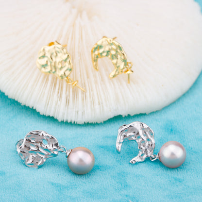 e010883 S925 pearl earring 925 sterling silver DIY 7-8mm Natural Freshwater pearl stud earring for women