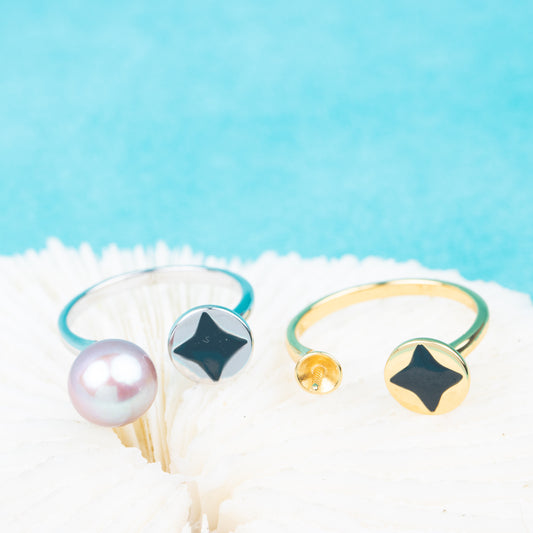 r010845 DIY 7-8mm Natural Freshwater pearl Ring accessory 925 sterling silver Adjustable size engagement jewelry ring for women
