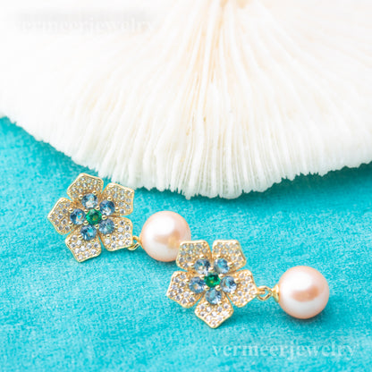 e010834 S925 pearl earring 925 sterling silver DIY 7-8mm Natural Freshwater pearl stud earring for women