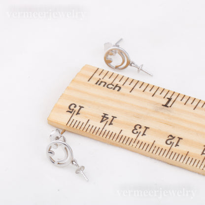 e010878 S925 pearl earring 925 sterling silver DIY 7-8mm Natural Freshwater pearl stud earring for women