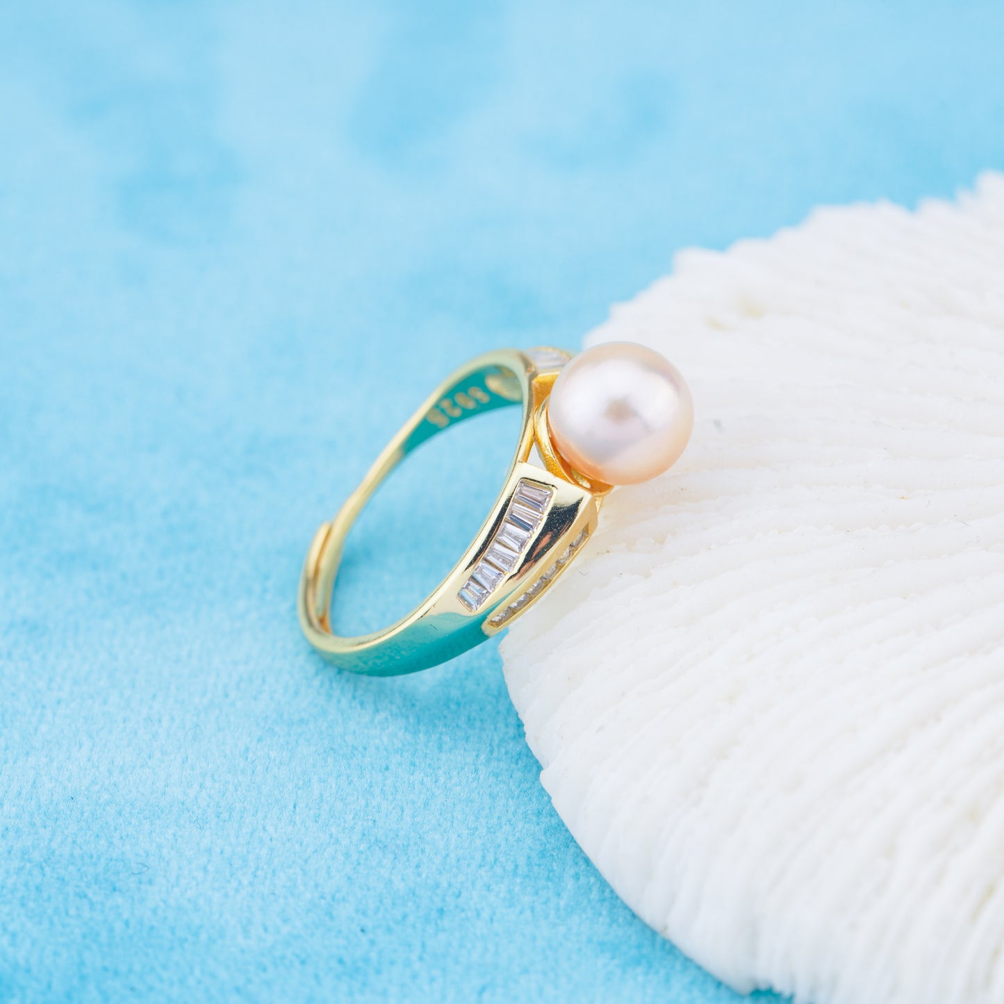 r010968 DIY 6-8mm Natural Freshwater pearl Ring accessory 925 sterling silver Adjustable size engagement jewelry ring for women