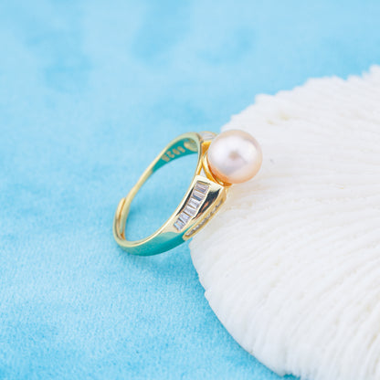 r010968 DIY 6-8mm Natural Freshwater pearl Ring accessory 925 sterling silver Adjustable size engagement jewelry ring for women