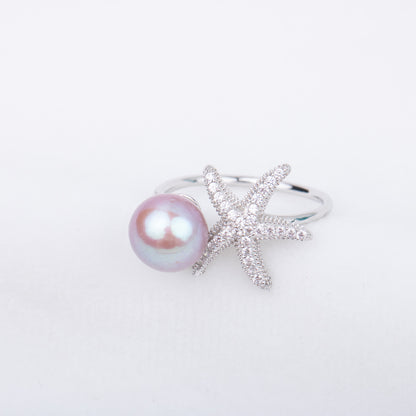 r010699 DIY 7-8mm Natural Freshwater pearl Ring accessory 925 sterling silver Adjustable size engagement jewelry ring for women