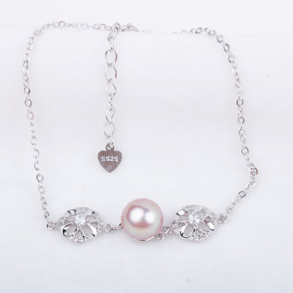 b010185  DIY 7-8mm Natural Freshwater pearl bracelet accessory 925 sterling silver adjustable chain bracelet for women