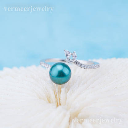 r010932 DIY 6-8mm Natural Freshwater pearl Ring accessory 925 sterling silver Adjustable size engagement jewelry ring for women