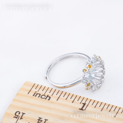r010911 DIY 6-8mm Natural Freshwater pearl Ring accessory 925 sterling silver Adjustable size engagement jewelry ring for women