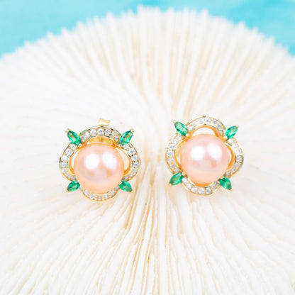 e010807 S925 pearl earring 925 sterling silver DIY 7-8mm Natural Freshwater pearl stud earring for women