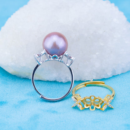 re010922 DIY 9-11mm Natural Freshwater pearl Ring accessory 925 sterling silver Adjustable size engagement ring for women