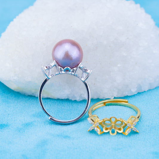 re010922 DIY 9-11mm Natural Freshwater pearl Ring accessory 925 sterling silver Adjustable size engagement ring for women