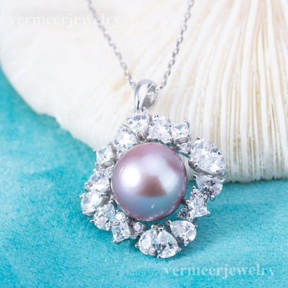 Pe010998  DIY 9-12mm Natural Freshwater pearl pendant accessory 925 sterling silver engagement jewelry necklace for women