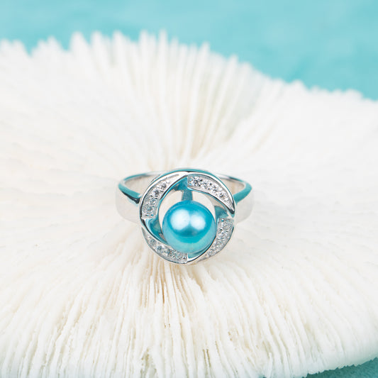 r030577 DIY 7-8mm Natural Freshwater pearl Ring accessory 925 sterling silver Adjustable size engagement jewelry ring for women