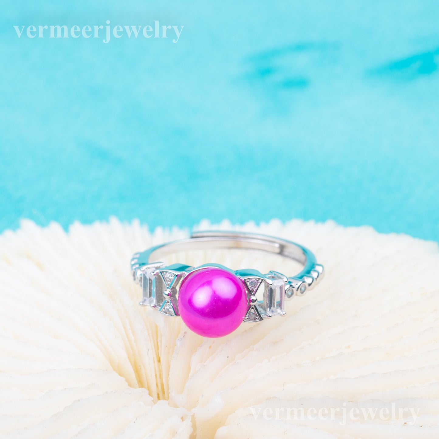 r010858DIY 6-8mm Natural Freshwater pearl Ring accessory 925 sterling silver Adjustable size engagement jewelry ring for women