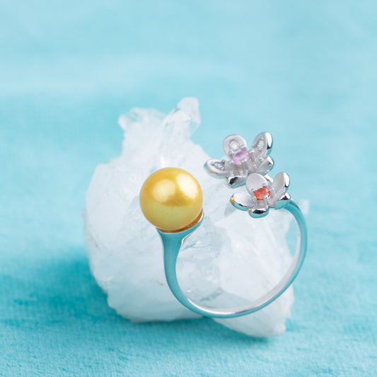 r040483 DIY 7-8mm Natural Freshwater pearl Ring accessory 925 sterling silver Adjustable size engagement jewelry ring for women