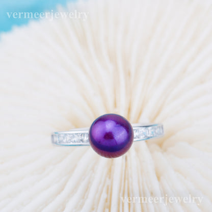 r010905 DIY 6-8mm Natural Freshwater pearl Ring accessory 925 sterling silver Adjustable size engagement jewelry ring for women