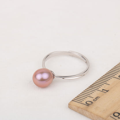 r030579 DIY 7-8mm Natural Freshwater pearl Ring accessory 925 sterling silver Adjustable size engagement jewelry ring for women