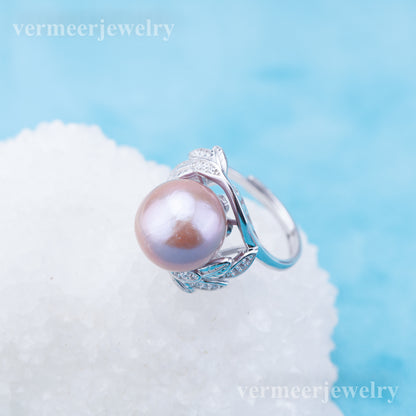 re010938 DIY 9-11mm Natural Freshwater pearl Ring accessory 925 sterling silver Adjustable size engagement ring for women