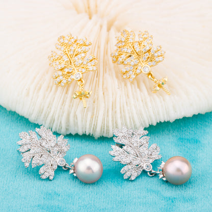 e010863 S925 pearl earring 925 sterling silver DIY 7-8mm Natural Freshwater pearl stud earring for women