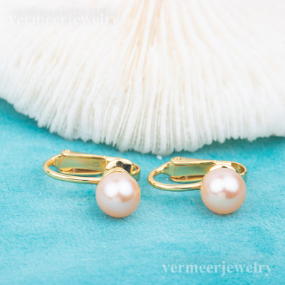 e010761 S925 pearl earring 925 sterling silver DIY 7-8mm Natural Freshwater pearl stud earring for women