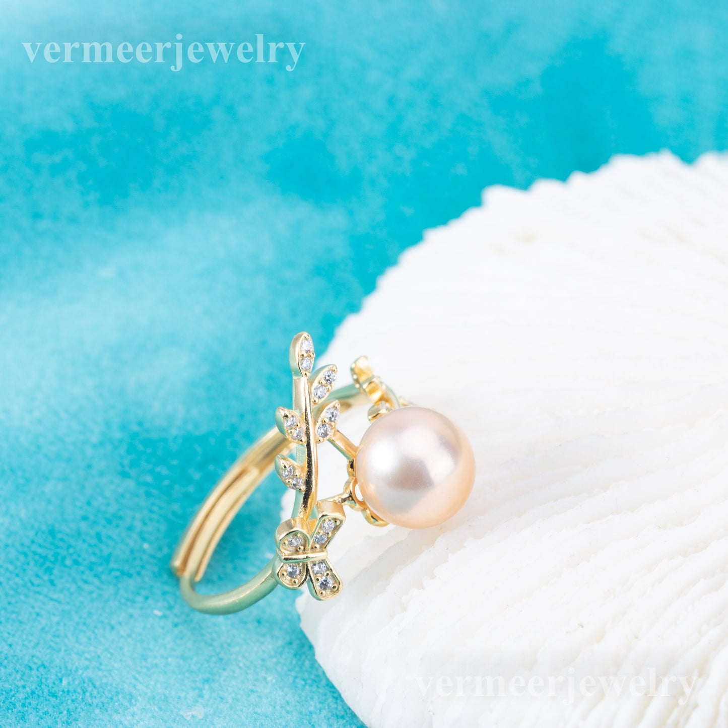 r010872  DIY 6-8mm Natural Freshwater pearl Ring accessory 925 sterling silver Adjustable size engagement jewelry ring for women