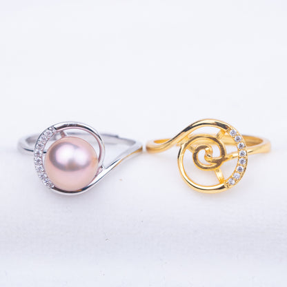 r010759 DIY 7-8mm Natural Freshwater pearl Ring accessory 925 sterling silver Adjustable size engagement jewelry ring for women