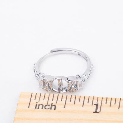 r010858DIY 6-8mm Natural Freshwater pearl Ring accessory 925 sterling silver Adjustable size engagement jewelry ring for women