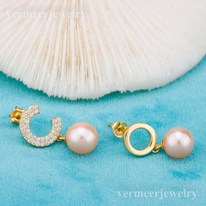 e010889 S925 pearl earring 925 sterling silver DIY 7-8mm Natural Freshwater pearl stud earring for women