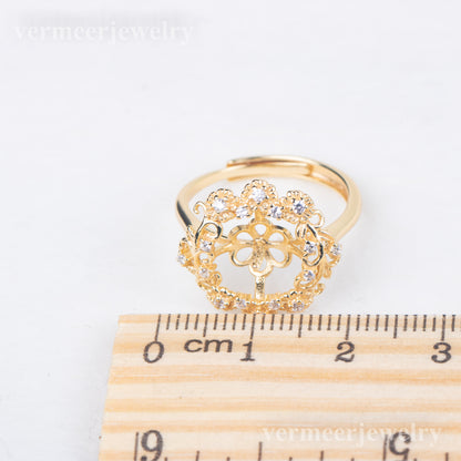 r010824 DIY 7-8mm Natural Freshwater pearl Ring accessory 925 sterling silver Adjustable size engagement jewelry ring for women