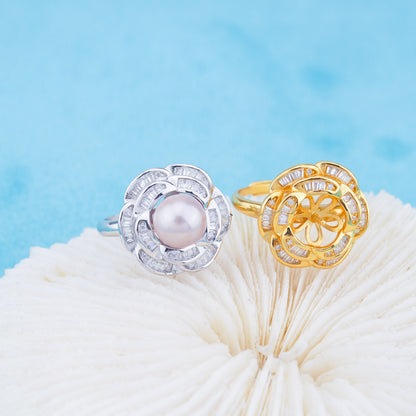 r010969 DIY 6-8mm Natural Freshwater pearl Ring accessory 925 sterling silver Adjustable size engagement jewelry ring for women