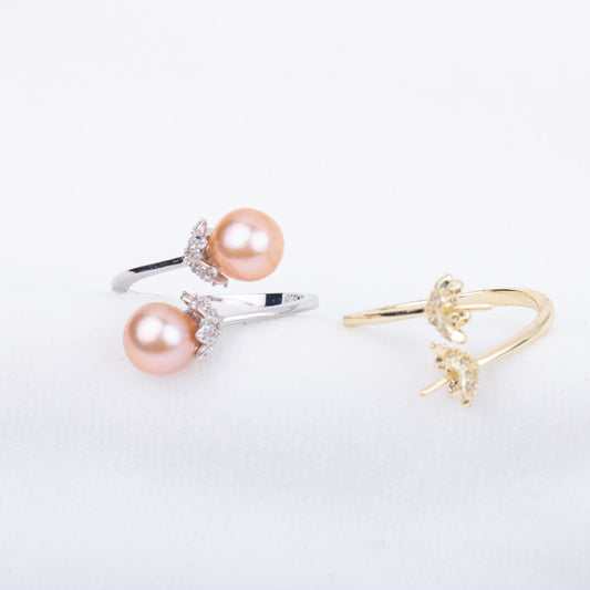 r010681 DIY 7-8mm Natural Freshwater pearl Ring accessory 925 sterling silver Adjustable size engagement jewelry ring for women