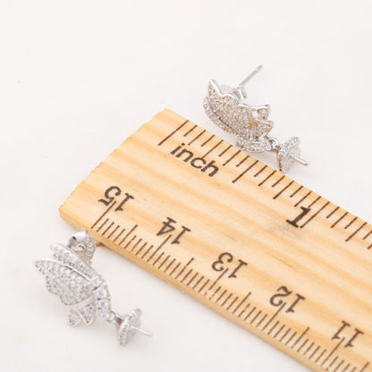 e010861 S925 pearl earring 925 sterling silver DIY 7-8mm Natural Freshwater pearl stud earring for women