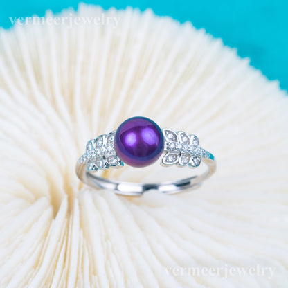 r010831 DIY 7-8mm Natural Freshwater pearl Ring accessory 925 sterling silver Adjustable size engagement jewelry ring for women