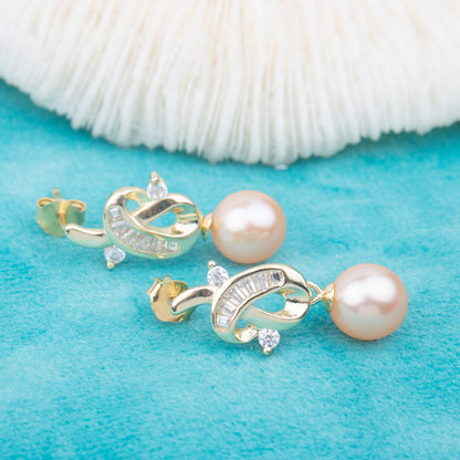 e010758 S925 pearl earring 925 sterling silver DIY 7-8mm Natural Freshwater pearl stud earring for women