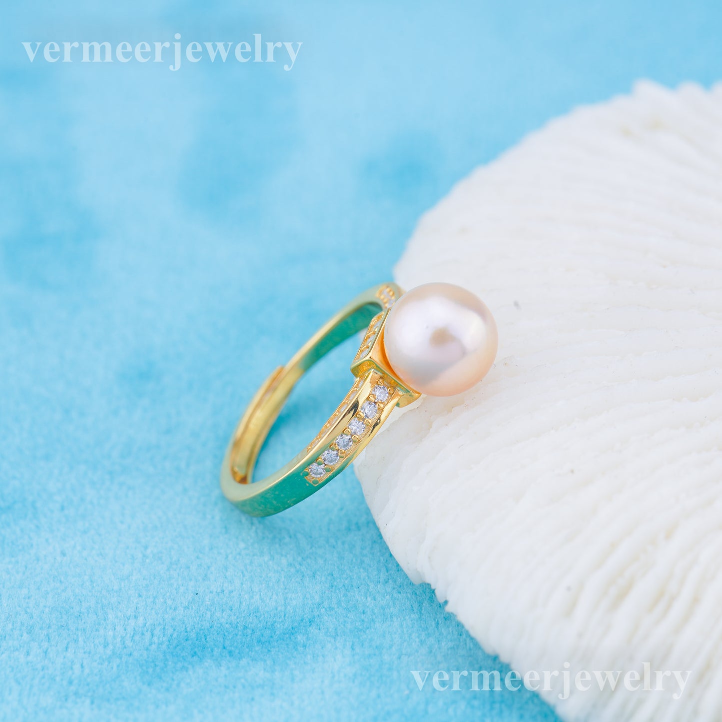 r010961 DIY 6-8mm Natural Freshwater pearl Ring accessory 925 sterling silver Adjustable size engagement jewelry ring for women