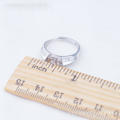 r010968 DIY 6-8mm Natural Freshwater pearl Ring accessory 925 sterling silver Adjustable size engagement jewelry ring for women