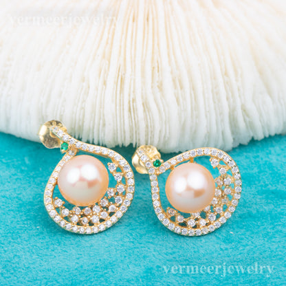 e010787 S925 pearl earring 925 sterling silver DIY 7-8mm Natural Freshwater pearl stud earring for women