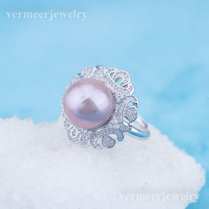 re010955 DIY 9-11mm Natural Freshwater pearl Ring accessory 925 sterling silver Adjustable size engagement ring for women