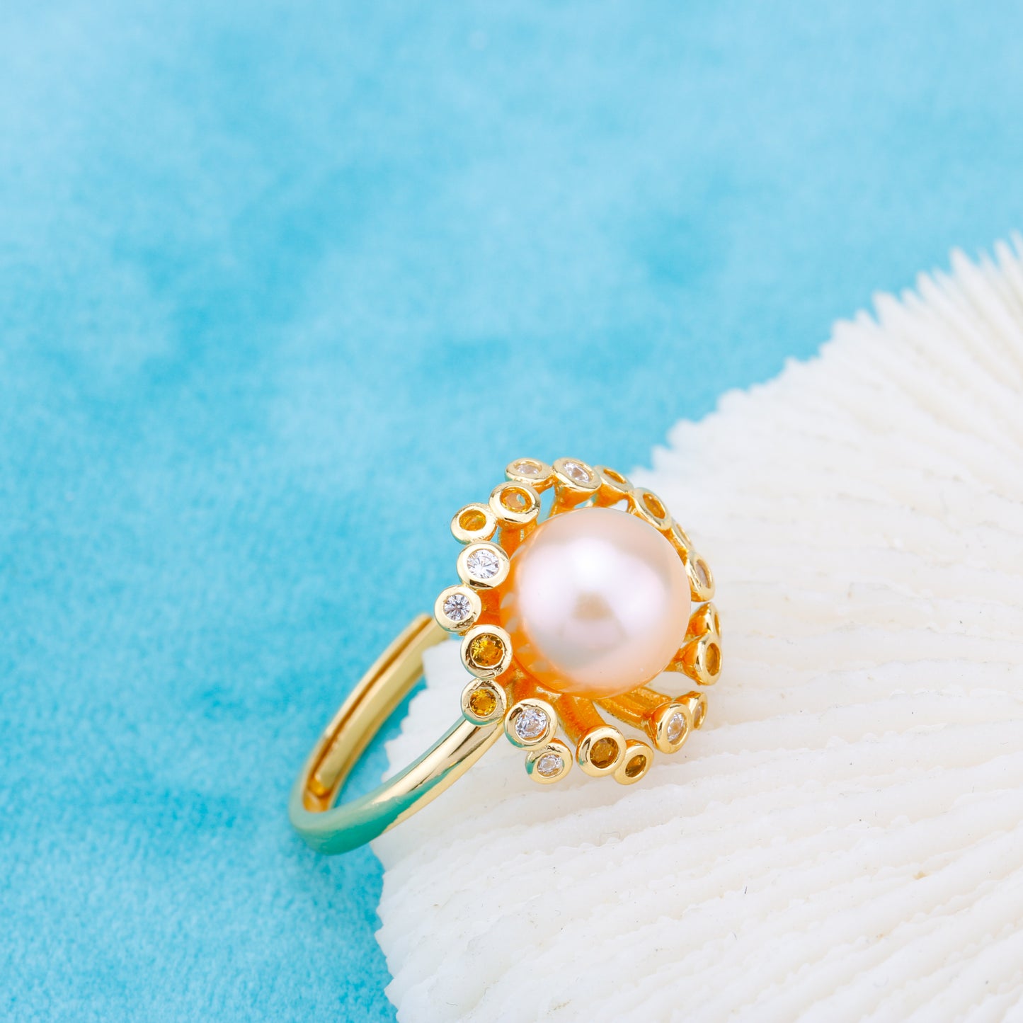 r010911 DIY 6-8mm Natural Freshwater pearl Ring accessory 925 sterling silver Adjustable size engagement jewelry ring for women