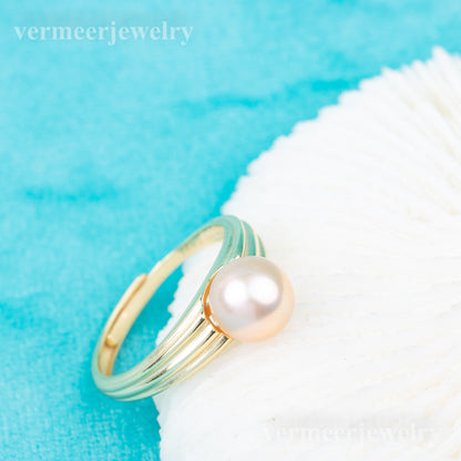 r010849 DIY 7-8mm Natural Freshwater pearl Ring accessory 925 sterling silver Adjustable size engagement jewelry ring for women