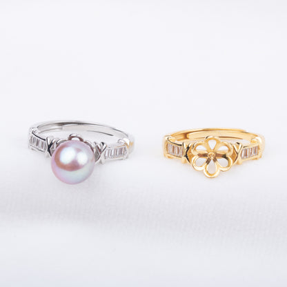 r010679 DIY 7-8mm Natural Freshwater pearl Ring accessory 925 sterling silver Adjustable size engagement jewelry ring for women