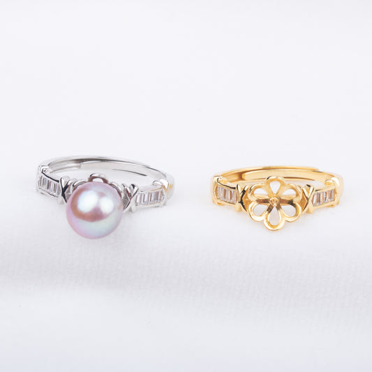 r010679 DIY 7-8mm Natural Freshwater pearl Ring accessory 925 sterling silver Adjustable size engagement jewelry ring for women