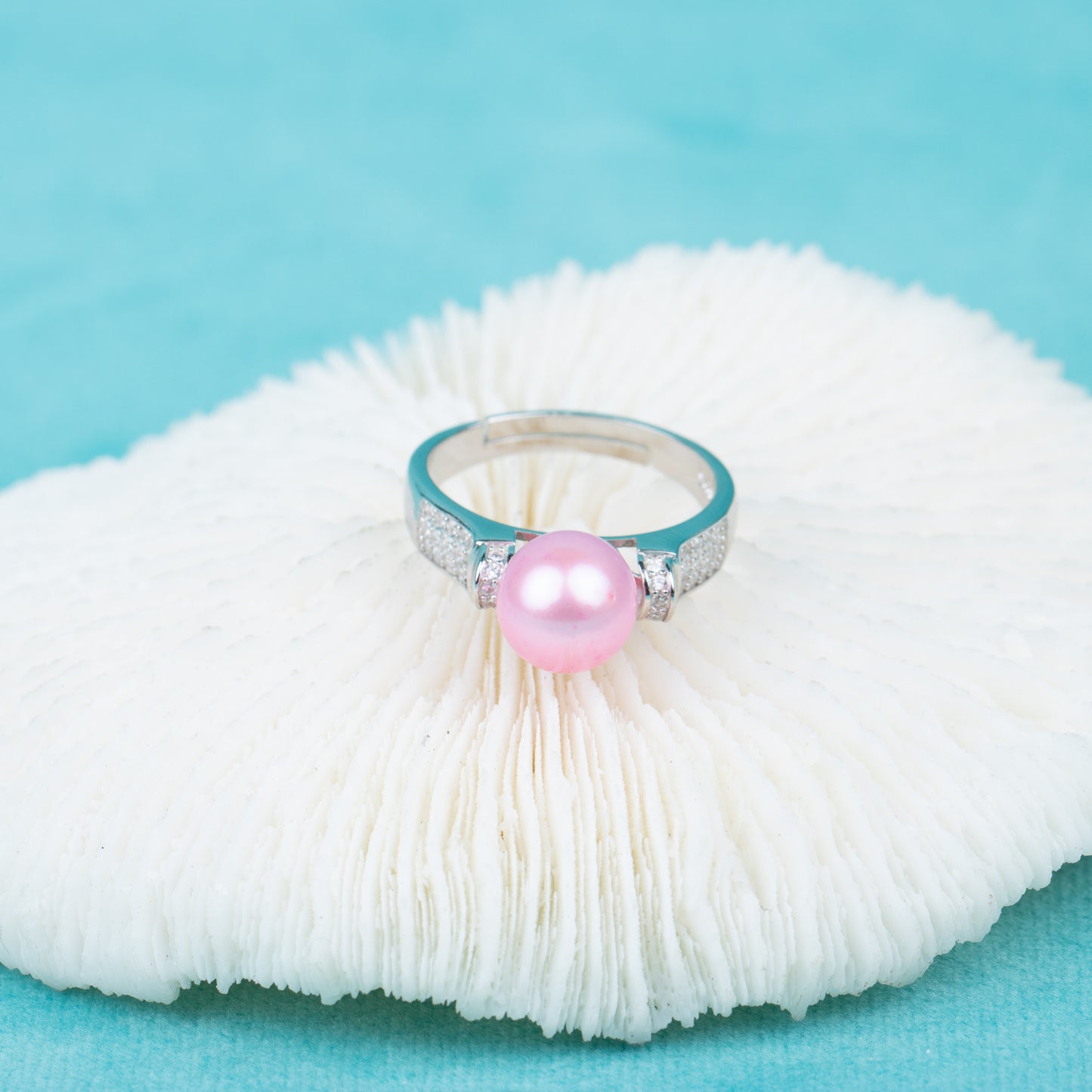 r030538 DIY 7-8mm Natural Freshwater pearl Ring accessory 925 sterling silver Adjustable size engagement jewelry ring for women