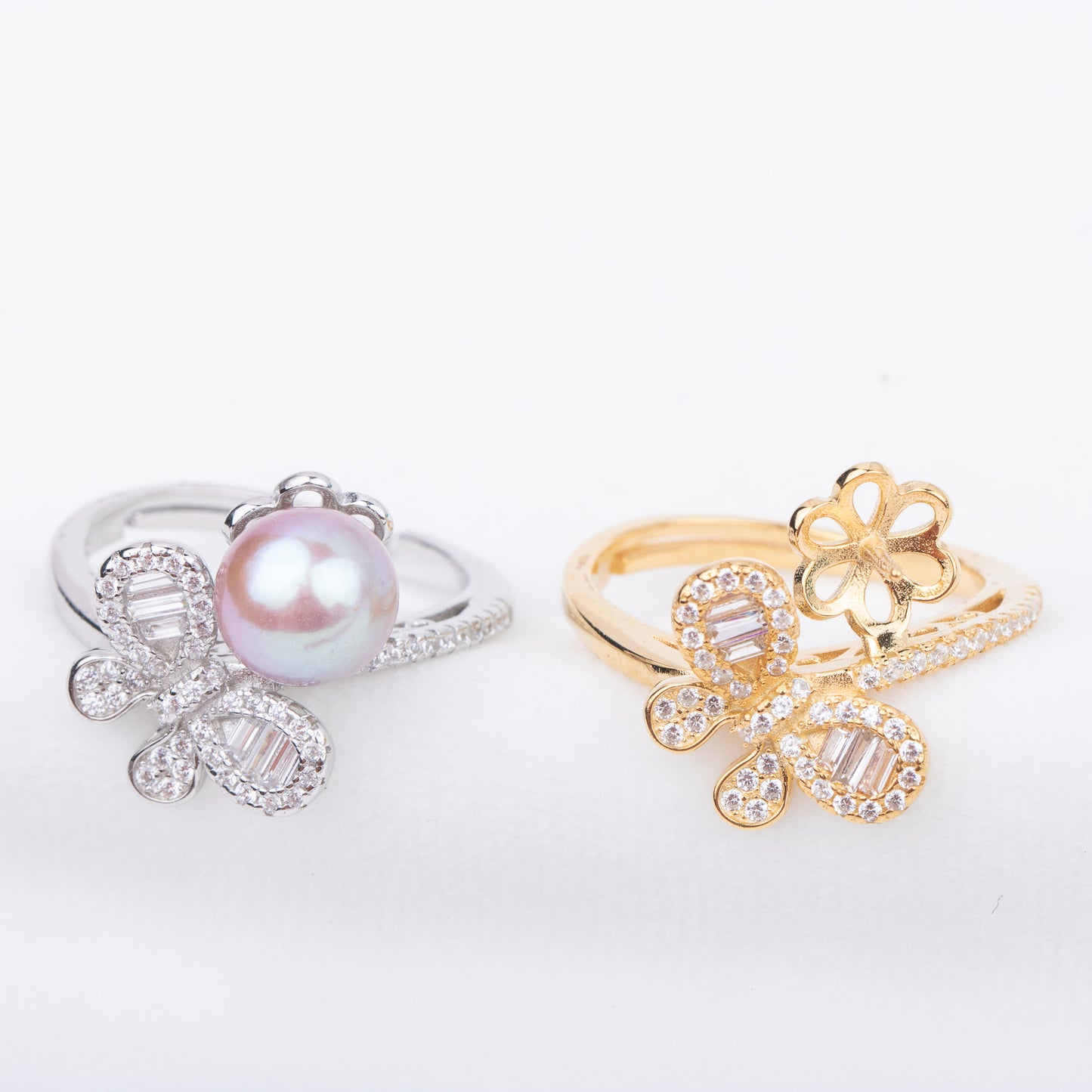 r010697 DIY 7-8mm Natural Freshwater pearl Ring accessory 925 sterling silver Adjustable size engagement jewelry ring for women