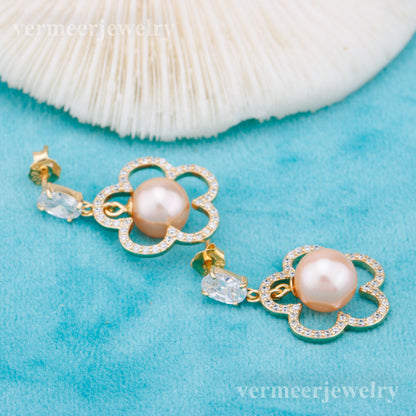 e010899 S925 pearl earring 925 sterling silver DIY 7-8mm Natural Freshwater pearl stud earring for women