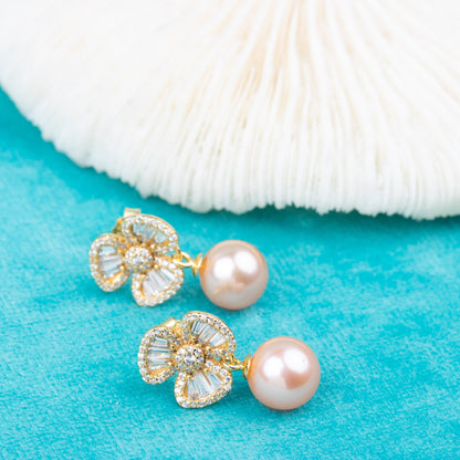 e010821 S925 pearl earring 925 sterling silver DIY 7-8mm Natural Freshwater pearl stud earring for women