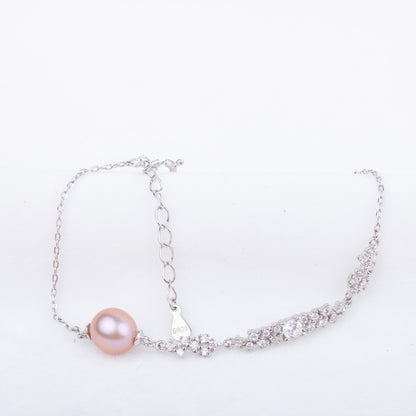 b010183 DIY 7-8mm Natural Freshwater pearl bracelet accessory 925 sterling silver adjustable chain bracelet for women